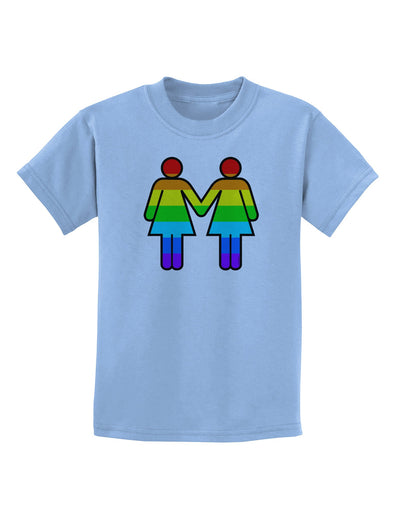 Rainbow Lesbian Women Holding Hands Childrens T-Shirt-Childrens T-Shirt-TooLoud-Light-Blue-X-Small-Davson Sales