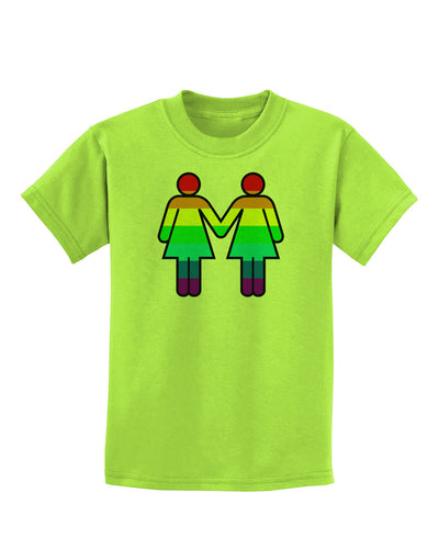 Rainbow Lesbian Women Holding Hands Childrens T-Shirt-Childrens T-Shirt-TooLoud-Lime-Green-X-Small-Davson Sales