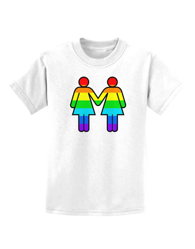 Rainbow Lesbian Women Holding Hands Childrens T-Shirt-Childrens T-Shirt-TooLoud-White-X-Small-Davson Sales