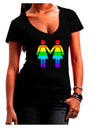 Rainbow Lesbian Women Holding Hands Juniors V-Neck Dark T-Shirt-Womens V-Neck T-Shirts-TooLoud-Black-Small-Davson Sales