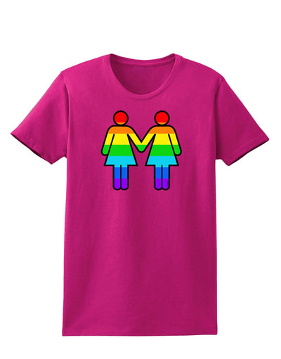 Rainbow Lesbian Women Holding Hands Womens Dark T-Shirt-TooLoud-Hot-Pink-Small-Davson Sales