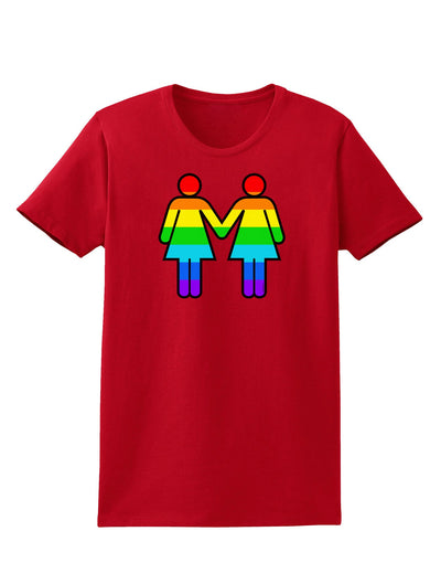 Rainbow Lesbian Women Holding Hands Womens Dark T-Shirt-TooLoud-Red-X-Small-Davson Sales