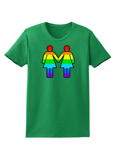 Rainbow Lesbian Women Holding Hands Womens Dark T-Shirt-TooLoud-Kelly-Green-X-Small-Davson Sales