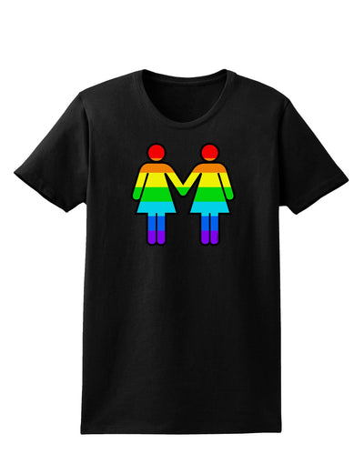 Rainbow Lesbian Women Holding Hands Womens Dark T-Shirt-TooLoud-Black-X-Small-Davson Sales