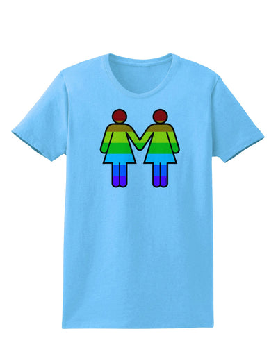 Rainbow Lesbian Women Holding Hands Womens T-Shirt-Womens T-Shirt-TooLoud-Aquatic-Blue-X-Small-Davson Sales