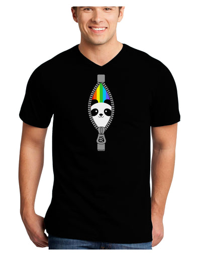 Rainbow Panda Peeking Out of Zipper Adult Dark V-Neck T-Shirt by TooLoud-Mens V-Neck T-Shirt-TooLoud-Black-Small-Davson Sales