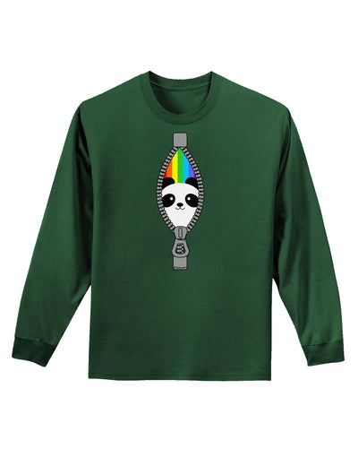 Rainbow Panda Peeking Out of Zipper Adult Long Sleeve Dark T-Shirt by TooLoud-TooLoud-Dark-Green-Small-Davson Sales