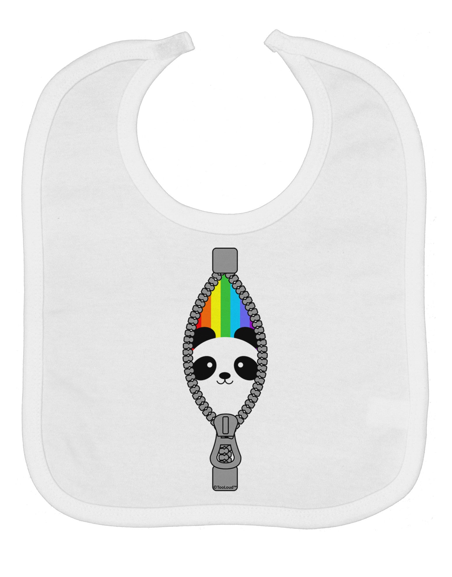 Rainbow Panda Peeking Out of Zipper Baby Bib by TooLoud