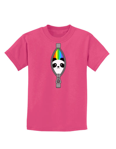 Rainbow Panda Peeking Out of Zipper Childrens Dark T-Shirt by TooLoud