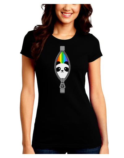 Rainbow Panda Peeking Out of Zipper Juniors Crew Dark T-Shirt by TooLoud-T-Shirts Juniors Tops-TooLoud-Black-Juniors Fitted Small-Davson Sales