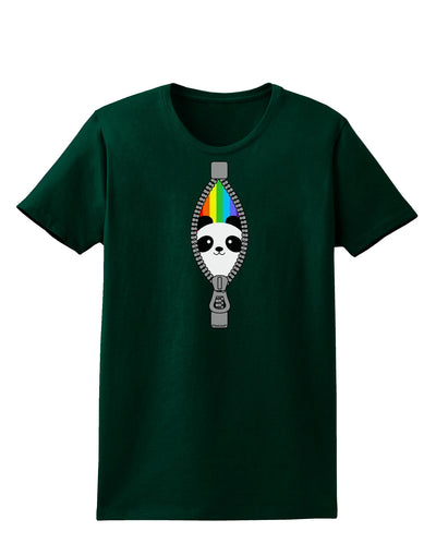 Rainbow Panda Peeking Out of Zipper Womens Dark T-Shirt by TooLoud-Womens T-Shirt-TooLoud-Forest-Green-Small-Davson Sales