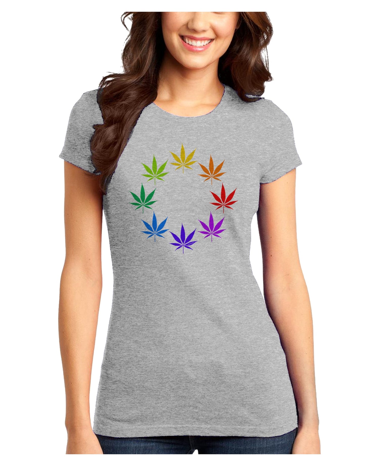 Rainbow Pot - Marijuana Leaf Juniors T-Shirt-Womens Juniors T-Shirt-TooLoud-Ash-Gray-Juniors Fitted XS-Davson Sales