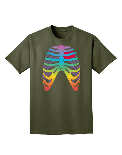 Rainbow Skeleton Ribcage with Heart Adult Dark T-Shirt-Mens T-Shirt-TooLoud-Military-Green-Small-Davson Sales