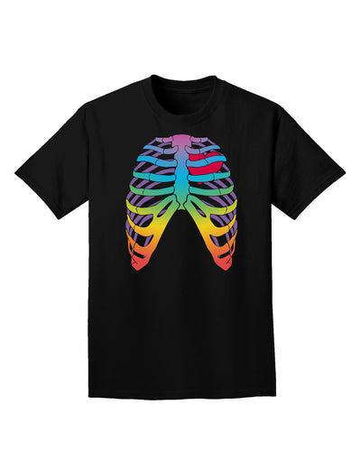 Rainbow Skeleton Ribcage with Heart Adult Dark T-Shirt-Mens T-Shirt-TooLoud-Black-Small-Davson Sales