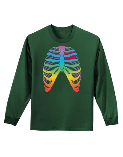 Rainbow Skeleton Ribcage with Heart Adult Long Sleeve Dark T-Shirt-TooLoud-Dark-Green-Small-Davson Sales