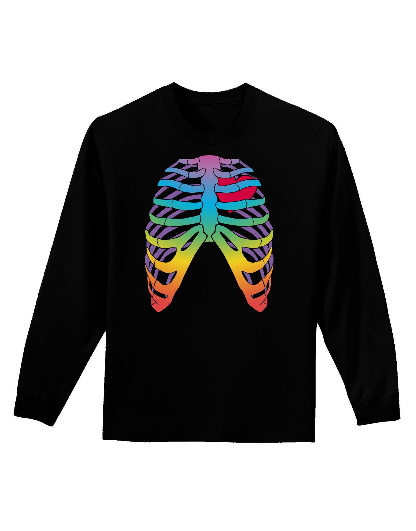 Rainbow Skeleton Ribcage with Heart Adult Long Sleeve Dark T-Shirt-TooLoud-Black-Small-Davson Sales