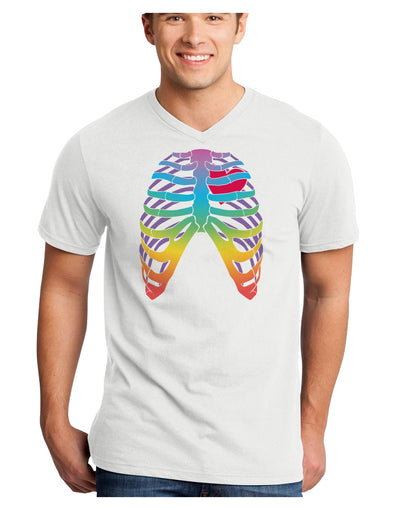 Rainbow Skeleton Ribcage with Heart Adult V-Neck T-shirt-Mens V-Neck T-Shirt-TooLoud-White-Small-Davson Sales