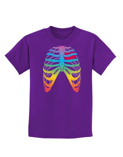 Rainbow Skeleton Ribcage with Heart Childrens Dark T-Shirt-Childrens T-Shirt-TooLoud-Purple-X-Small-Davson Sales