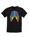 Rainbow Skeleton Ribcage with Heart Childrens Dark T-Shirt-Childrens T-Shirt-TooLoud-Black-X-Small-Davson Sales