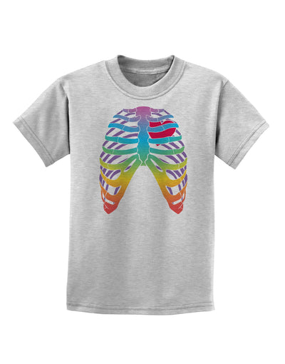 Rainbow Skeleton Ribcage with Heart Childrens T-Shirt-Childrens T-Shirt-TooLoud-AshGray-X-Small-Davson Sales