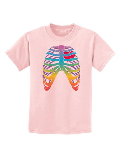 Rainbow Skeleton Ribcage with Heart Childrens T-Shirt-Childrens T-Shirt-TooLoud-PalePink-X-Small-Davson Sales