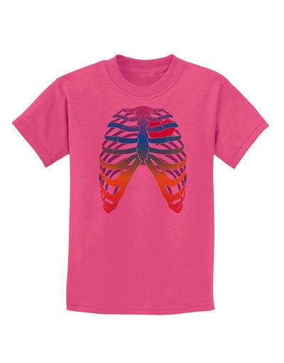 Rainbow Skeleton Ribcage with Heart Childrens T-Shirt-Childrens T-Shirt-TooLoud-Sangria-X-Small-Davson Sales