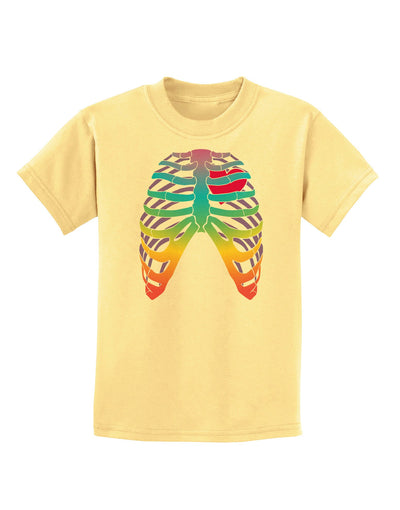 Rainbow Skeleton Ribcage with Heart Childrens T-Shirt-Childrens T-Shirt-TooLoud-Daffodil-Yellow-X-Small-Davson Sales