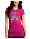 Rainbow Skeleton Ribcage with Heart Juniors Crew Dark T-Shirt-T-Shirts Juniors Tops-TooLoud-Hot-Pink-Juniors Fitted Small-Davson Sales