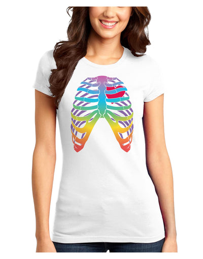 Rainbow Skeleton Ribcage with Heart Juniors T-Shirt-Womens Juniors T-Shirt-TooLoud-White-Juniors Fitted XS-Davson Sales