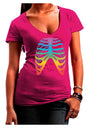 Rainbow Skeleton Ribcage with Heart Juniors V-Neck Dark T-Shirt-Womens V-Neck T-Shirts-TooLoud-Hot-Pink-Small-Davson Sales