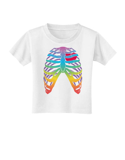 Rainbow Skeleton Ribcage with Heart Toddler T-Shirt-Toddler T-Shirt-TooLoud-White-2T-Davson Sales