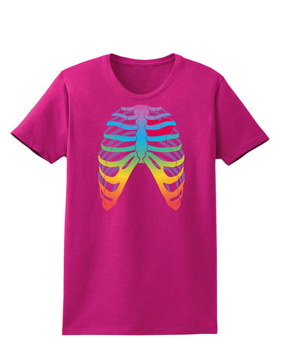 Rainbow Skeleton Ribcage with Heart Womens Dark T-Shirt-TooLoud-Hot-Pink-Small-Davson Sales