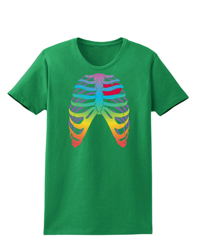 Rainbow Skeleton Ribcage with Heart Womens Dark T-Shirt-TooLoud-Kelly-Green-X-Small-Davson Sales