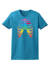 Rainbow Skeleton Ribcage with Heart Womens Dark T-Shirt-TooLoud-Turquoise-X-Small-Davson Sales