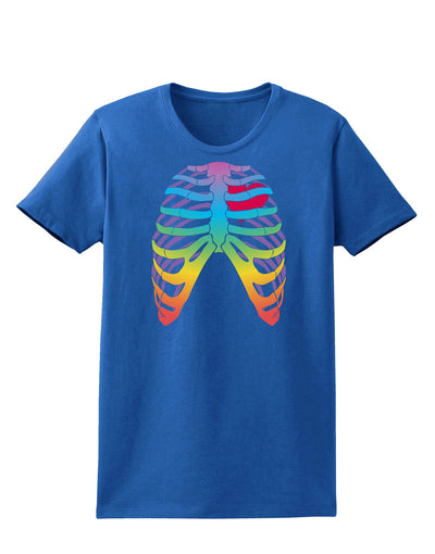 Rainbow Skeleton Ribcage with Heart Womens Dark T-Shirt-TooLoud-Royal-Blue-X-Small-Davson Sales