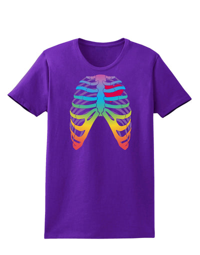 Rainbow Skeleton Ribcage with Heart Womens Dark T-Shirt-TooLoud-Purple-X-Small-Davson Sales