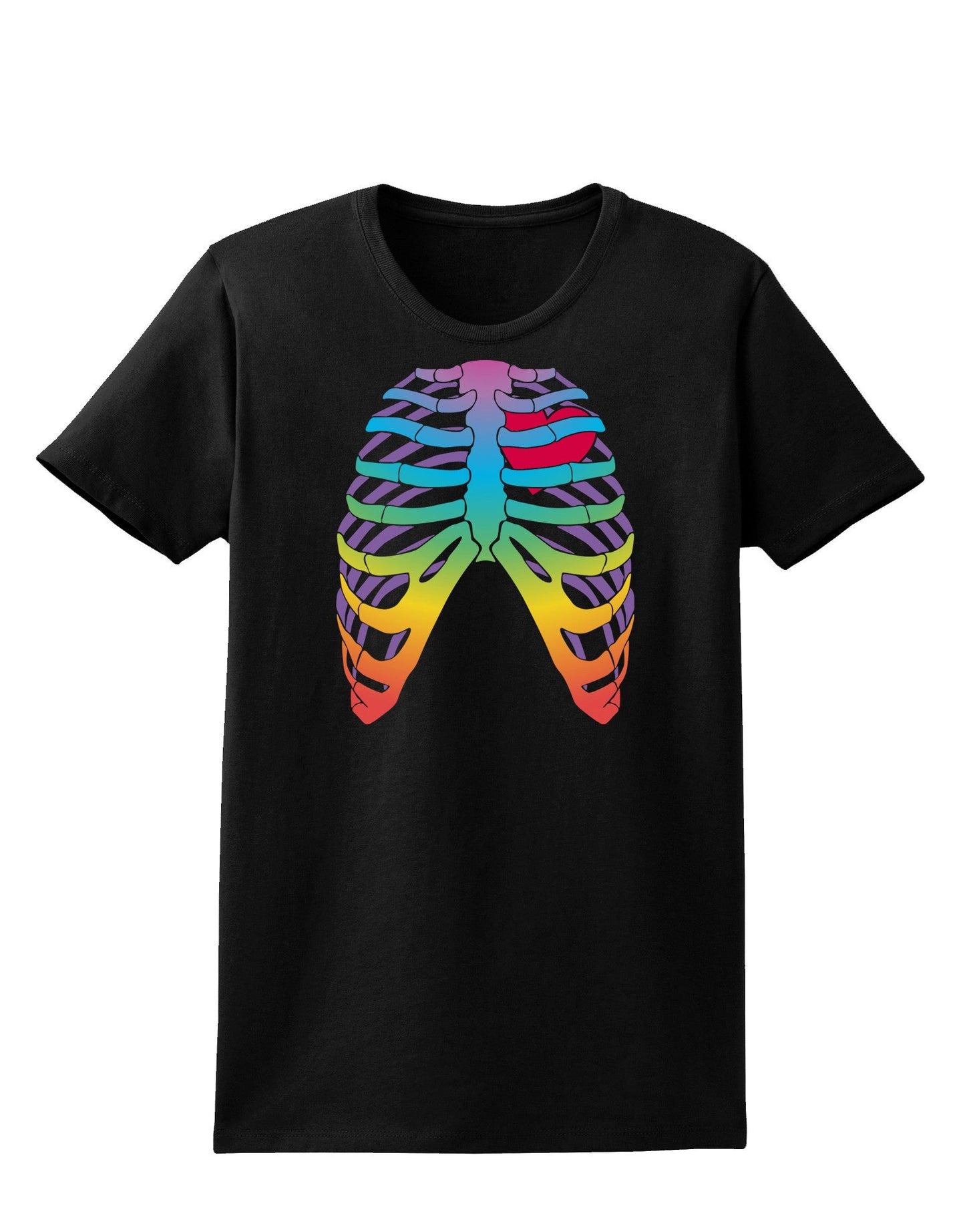 Rainbow Skeleton Ribcage with Heart Womens Dark T-Shirt-TooLoud-Black-X-Small-Davson Sales