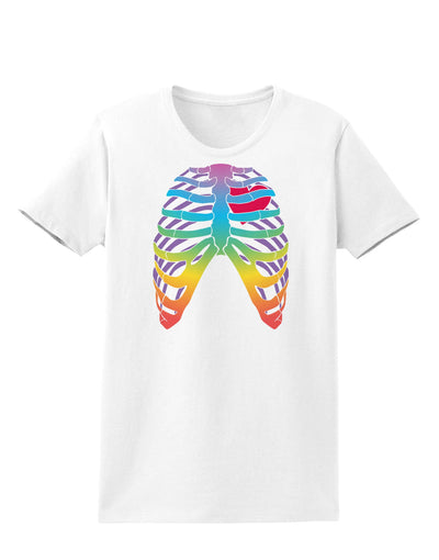 Rainbow Skeleton Ribcage with Heart Womens T-Shirt-Womens T-Shirt-TooLoud-White-X-Small-Davson Sales