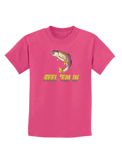 Rainbow Trout Reel Em In Childrens Dark T-Shirt-Childrens T-Shirt-TooLoud-Sangria-X-Small-Davson Sales