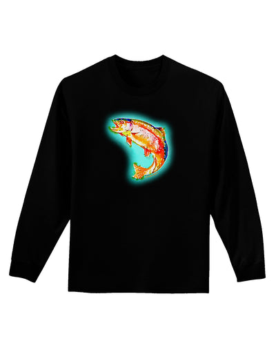 Rainbow Trout WaterColor Adult Long Sleeve Dark T-Shirt-TooLoud-Black-Small-Davson Sales