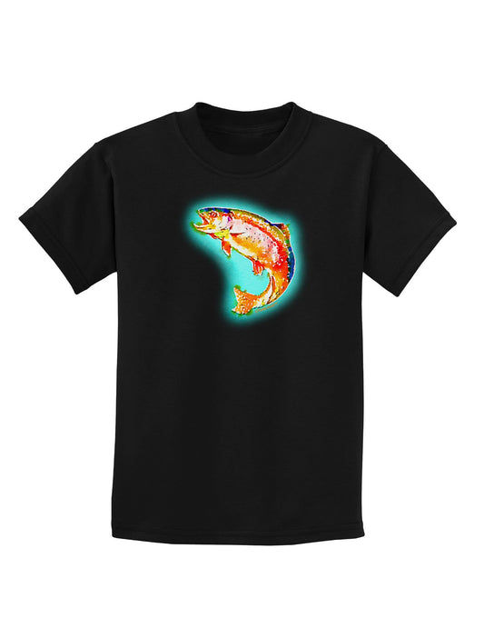Rainbow Trout WaterColor Childrens Dark T-Shirt-Childrens T-Shirt-TooLoud-Black-X-Small-Davson Sales