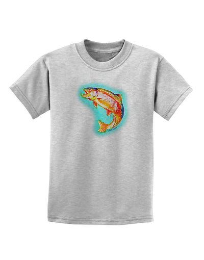 Rainbow Trout WaterColor Childrens T-Shirt-Childrens T-Shirt-TooLoud-AshGray-X-Small-Davson Sales