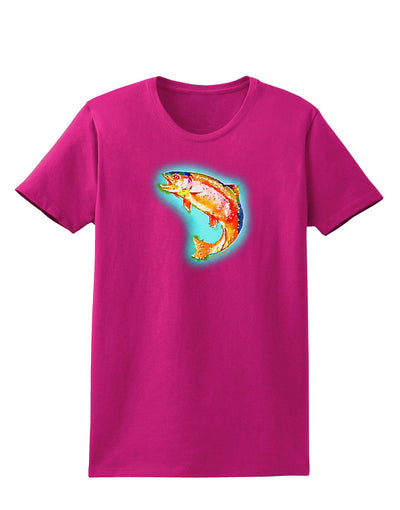 Rainbow Trout WaterColor Womens Dark T-Shirt-TooLoud-Hot-Pink-Small-Davson Sales