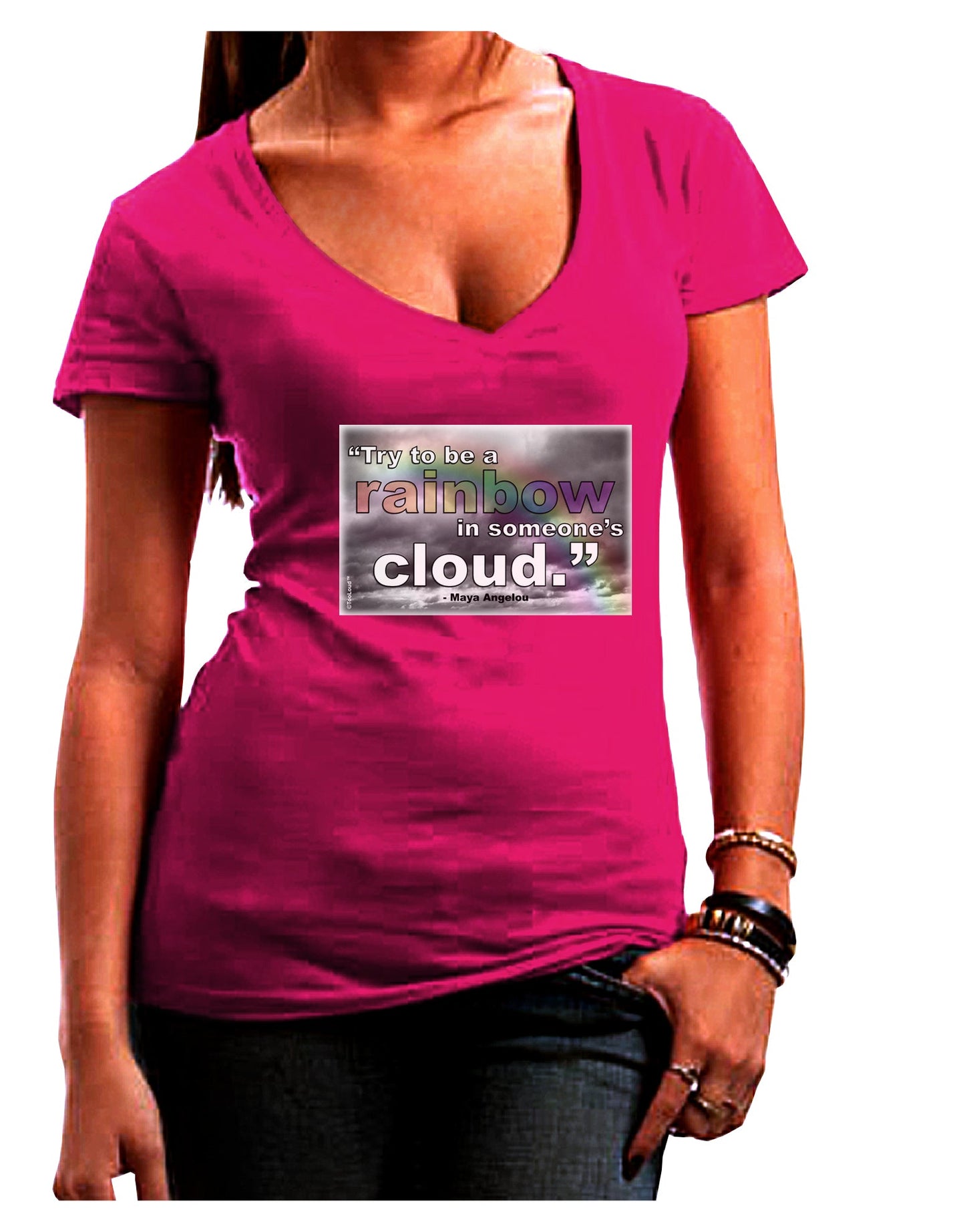 Rainbow in Cloud M Angelou Womens V-Neck Dark T-Shirt by TooLoud-Womens V-Neck T-Shirts-TooLoud-Hot-Pink-Juniors Fitted Small-Davson Sales