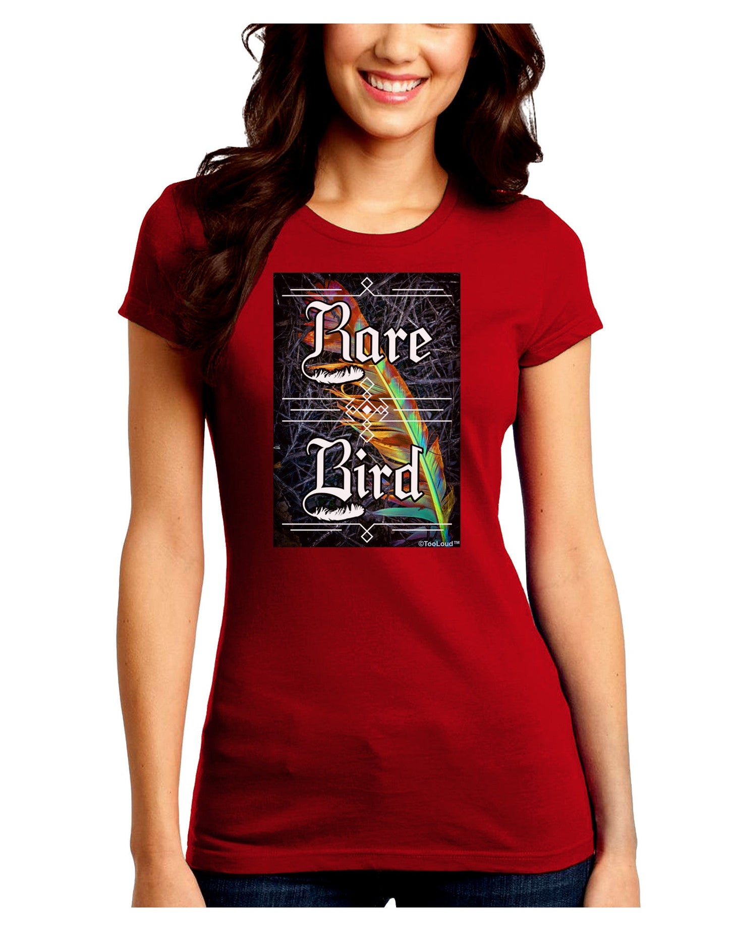 Rare Bird - Colorful Feather Juniors Petite Crew Dark T-Shirt-T-Shirts Juniors Tops-TooLoud-Red-Juniors Fitted Small-Davson Sales