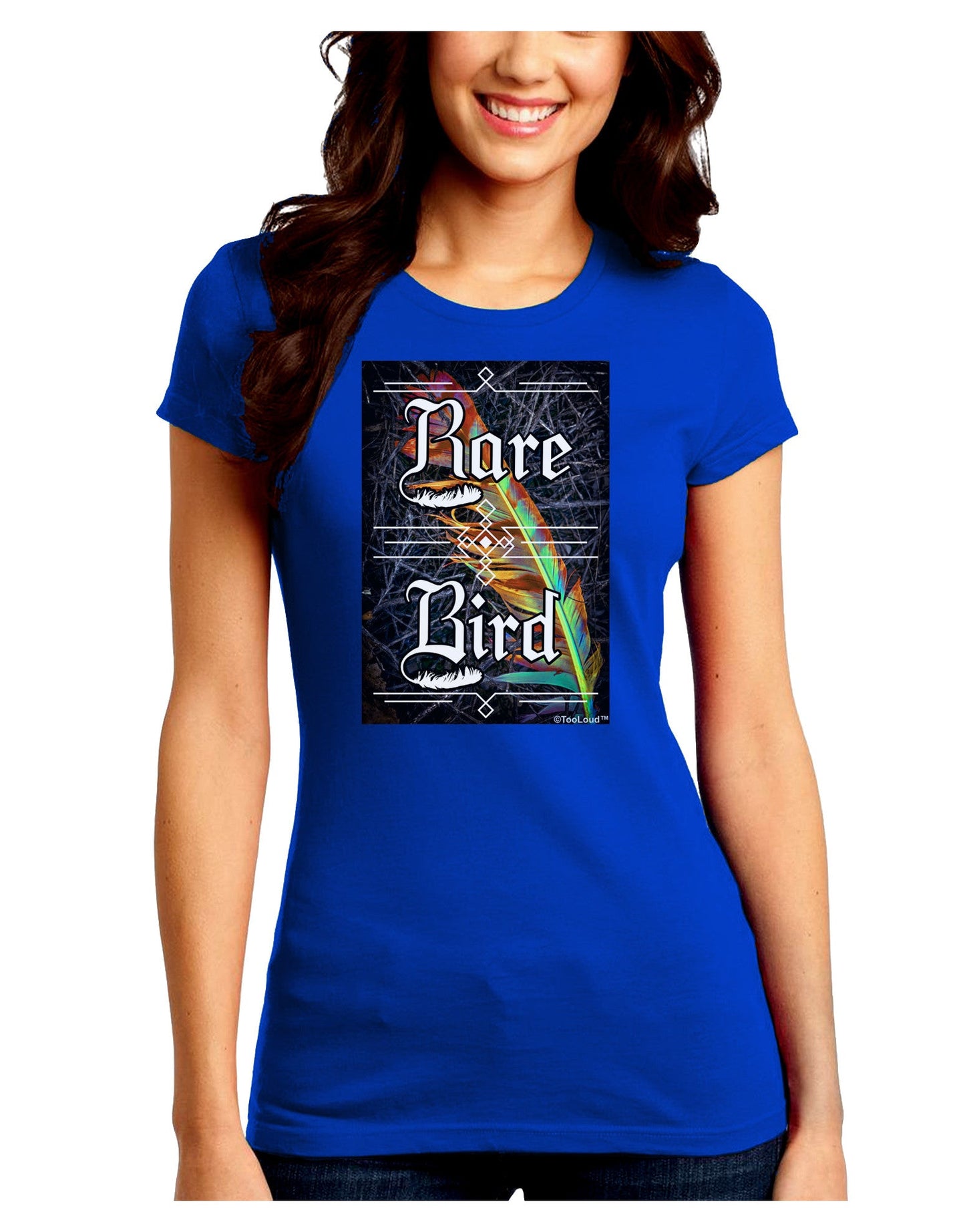 Rare Bird - Colorful Feather Juniors Petite Crew Dark T-Shirt-T-Shirts Juniors Tops-TooLoud-Royal-Blue-Juniors Fitted Small-Davson Sales
