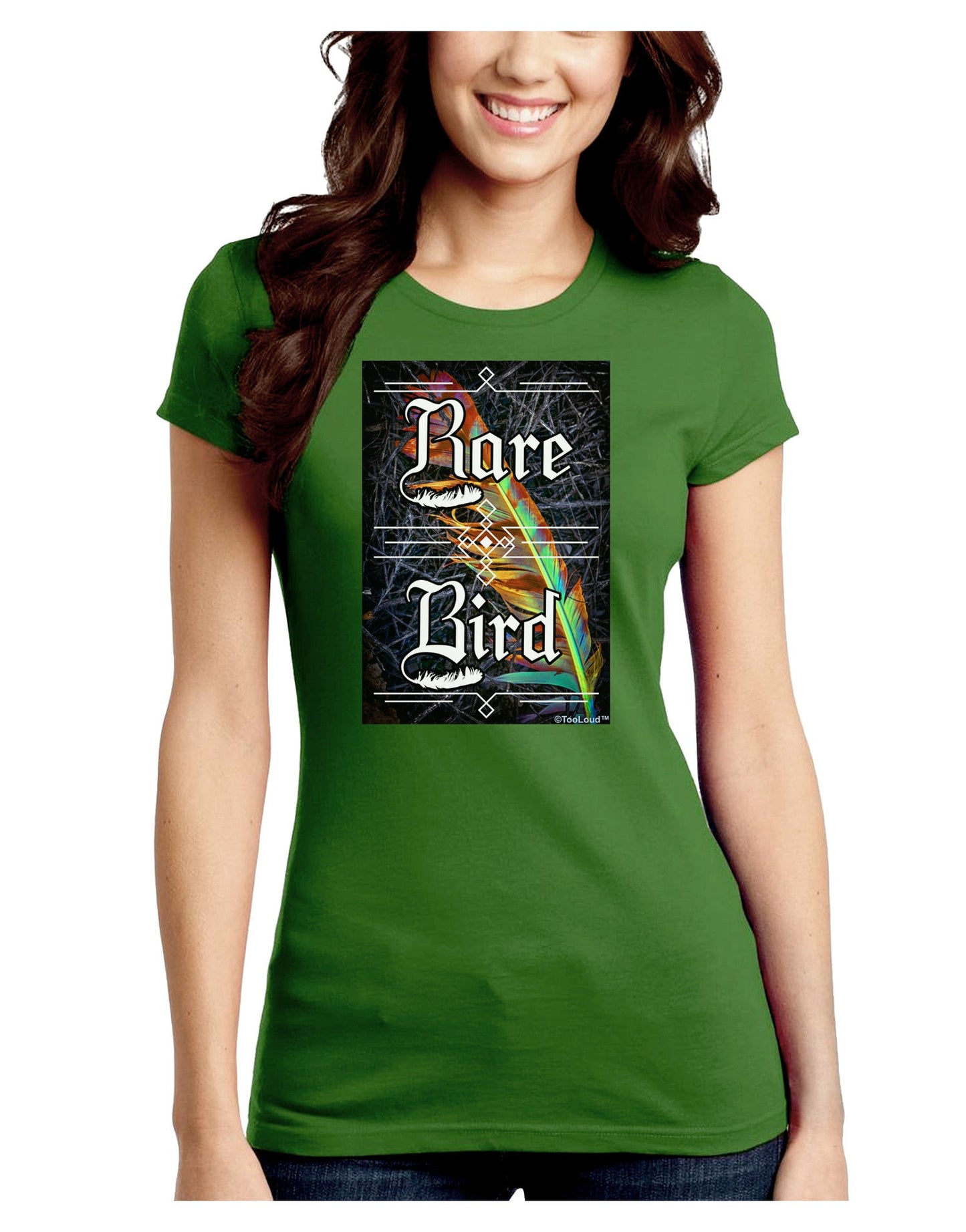 Rare Bird - Colorful Feather Juniors Petite Crew Dark T-Shirt-T-Shirts Juniors Tops-TooLoud-Kiwi-Green-Juniors Fitted Small-Davson Sales