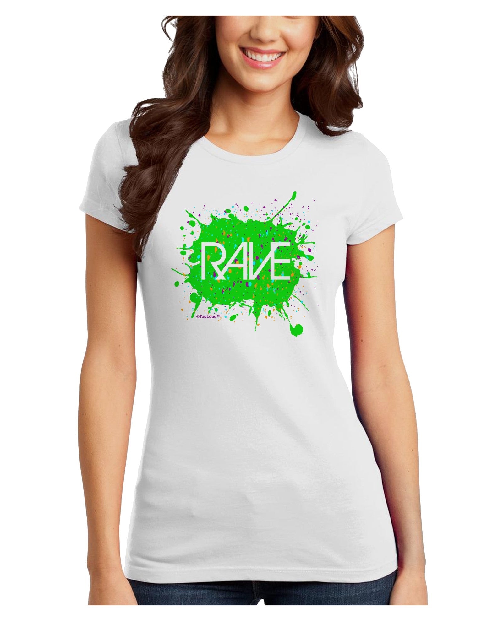 Rave Splatter Green Juniors T-Shirt-Womens Juniors T-Shirt-TooLoud-White-Juniors Fitted X-Small-Davson Sales