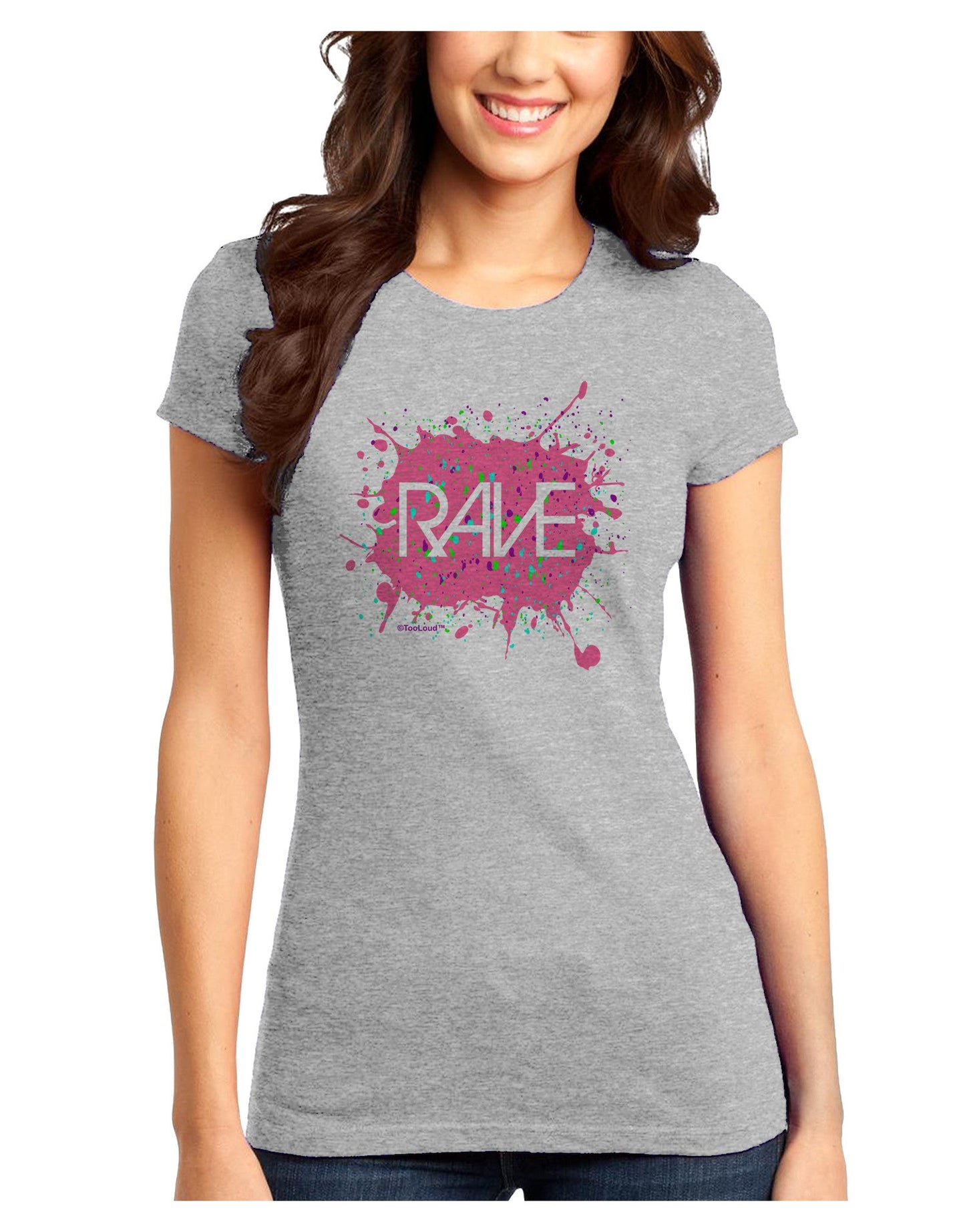 Rave Splatter Pink Juniors T-Shirt-Womens Juniors T-Shirt-TooLoud-Ash-Gray-Juniors Fitted X-Small-Davson Sales