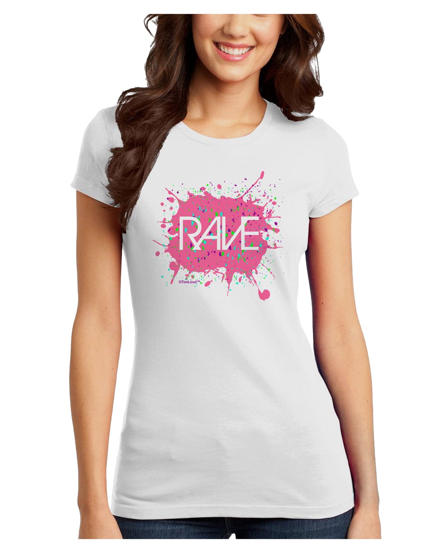 Rave Splatter Pink Juniors T-Shirt-Womens Juniors T-Shirt-TooLoud-White-Juniors Fitted X-Small-Davson Sales
